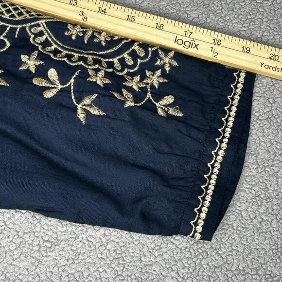 J Jill Shirt Womens 2X Navy Blue Embroidered Tunic Boho Peasant Long Sleeve - Picture 10 of 12